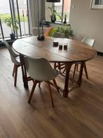 Vintage grenen oortafel ovaal, Ophalen, Gebruikt, 100 tot 150 cm, Vijf personen of meer