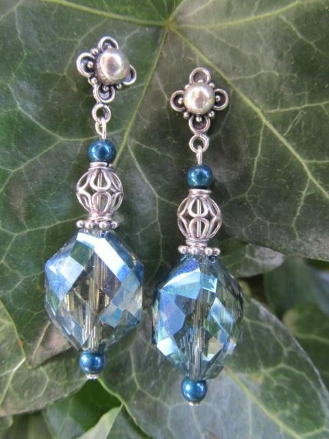 Oorbellen Jezebel kristalglas-swarovski parels-kraal zilver, Sieraden, Tassen en Uiterlijk, Oorbellen, Blauw, Nieuw, Knopjes of Stekers