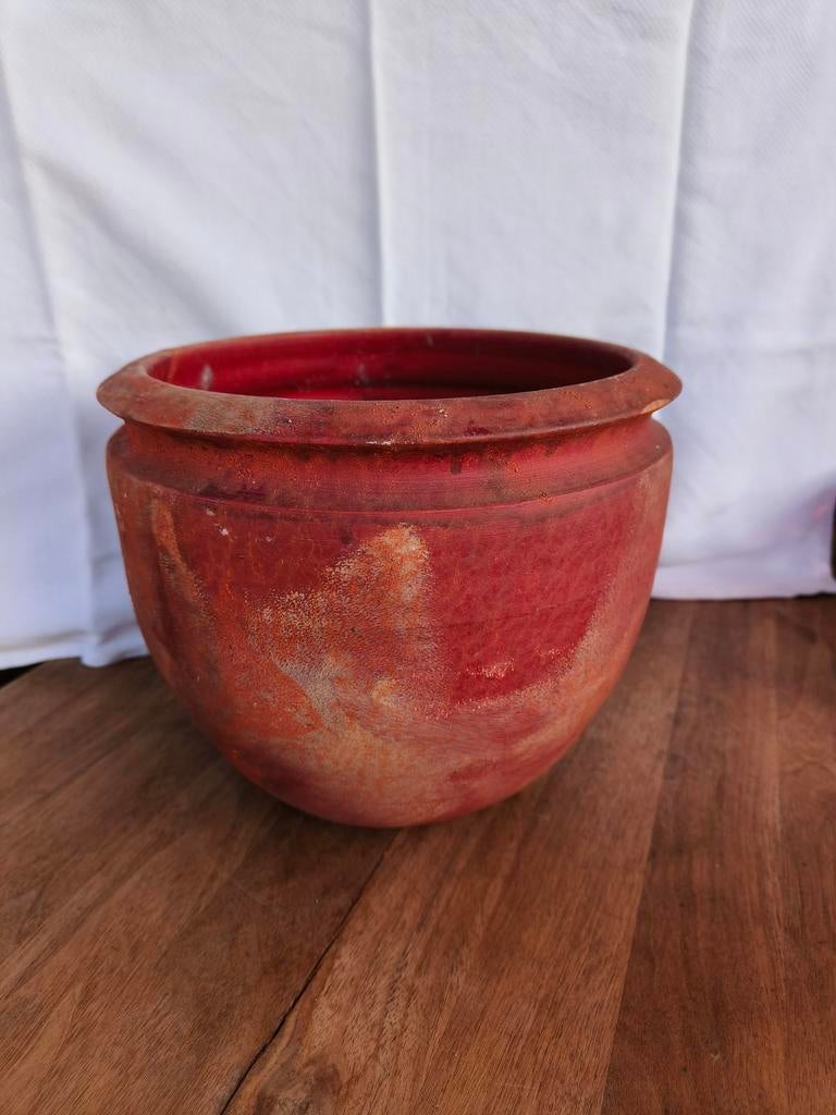 Bloempot rood, Rond, Ophalen of Verzenden, Aardewerk, Minder dan 40 cm