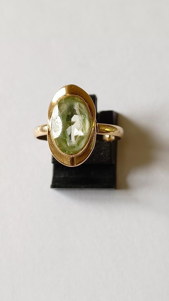 Oude gouden ring met Groene Amethist, 14 krt, Verzenden, Goud, Ring, Met edelsteen