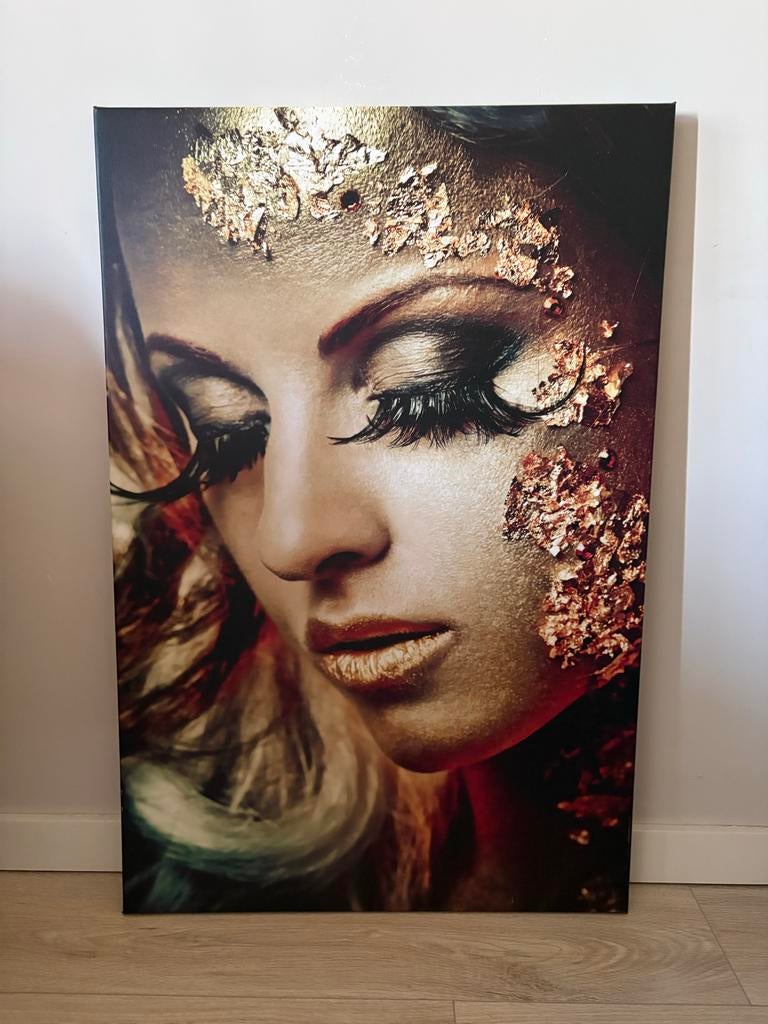 Prachtig Canvas Schilderij Vrouw met Gouden Details, Ophalen of Verzenden