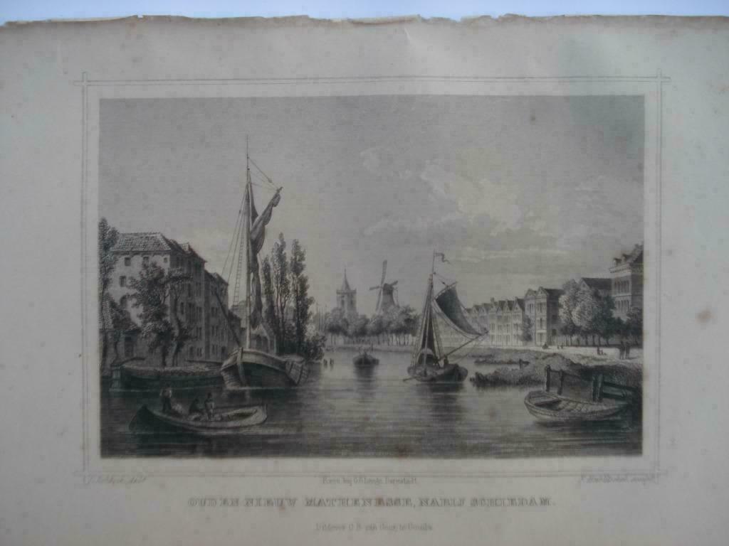 062 / Schiedam / Oud en Nieuw Mathenesse Staalgravure 1860, Antiek en Kunst, Kunst | Etsen en Gravures, Ophalen of Verzenden