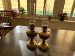 Set van 2 antieke olielampen met glazen kappen, Ophalen