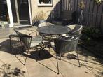 Tuintafel met 4 stoelen en kruk, Ophalen, 4 zitplaatsen, Gebruikt, Rvs
