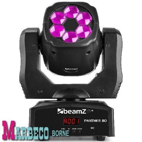 Moving Head LED Spot Panther 80, Rotating lenses, Afst, DMX, Geluidgestuurd, Nieuw, Info@marbeco.nl, BeamZ