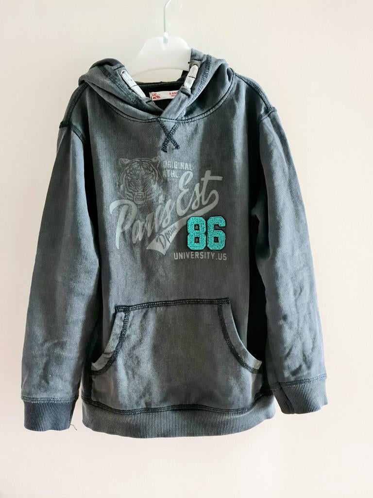 Grijze hoodie maat 110, Kinderen en Baby's, Kinderkleding | Maat 110, Trui of Vest, Ophalen of Verzenden, Zo goed als nieuw, Jongen