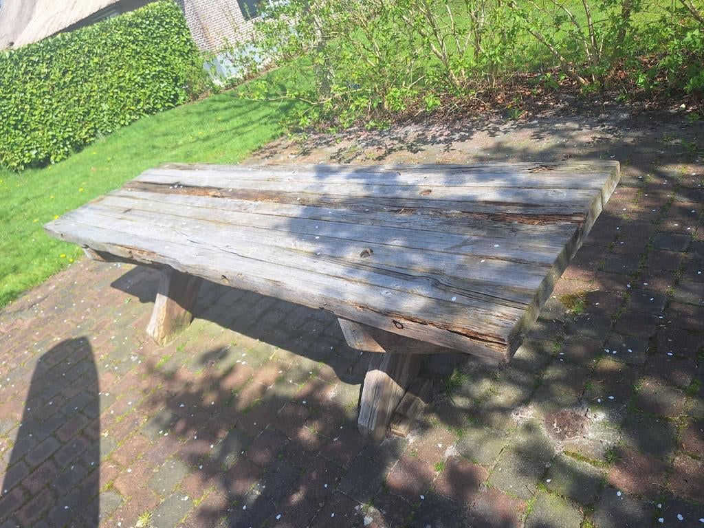Gratis robuuste houten tuintafel, Ophalen, Gebruikt, Rechthoekig, Hout