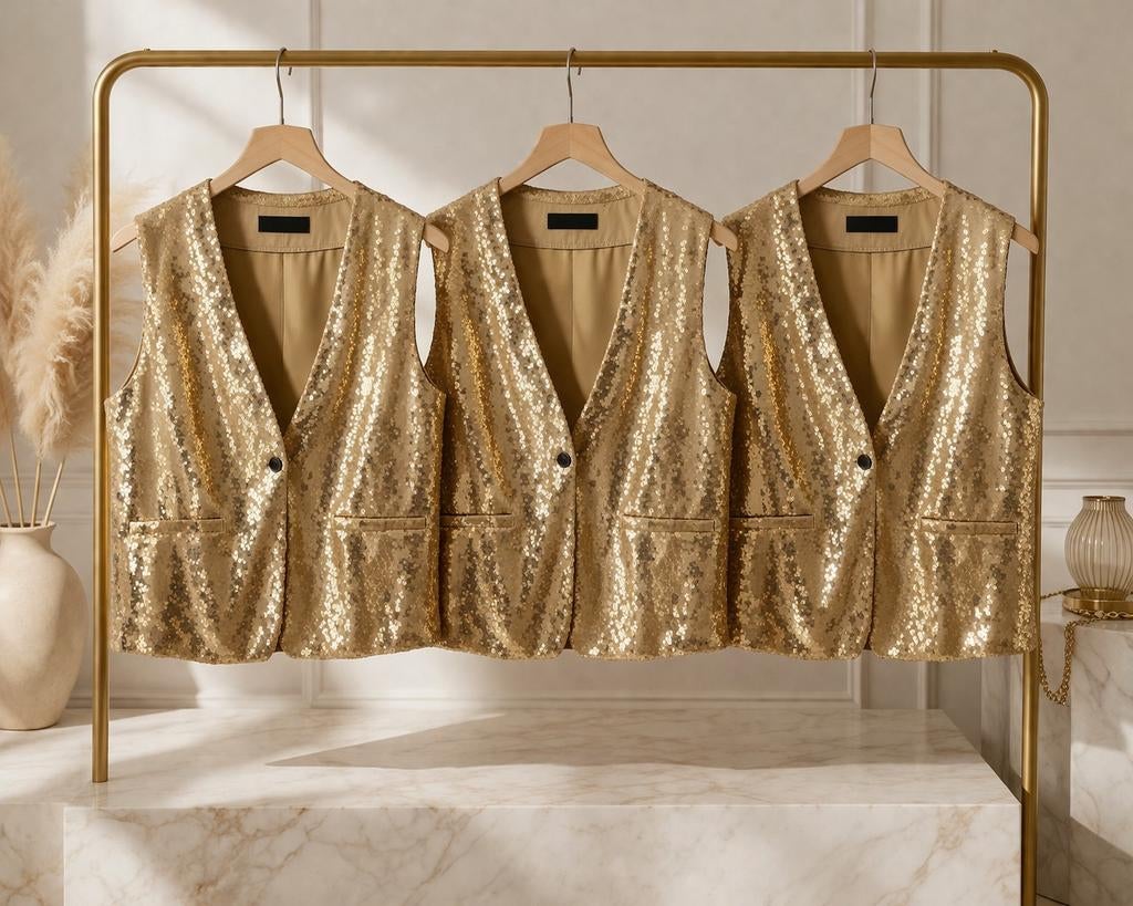 Gouden Pailletten Gilet - Feestelijk & Stijlvol, Onbekend, Ophalen of Verzenden, Zo goed als nieuw
