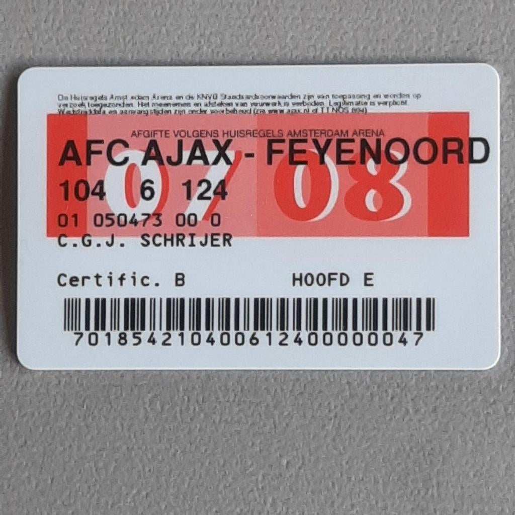 Dag club kaart Ajax - Feyenoord seizoen 2007-2008, Verzenden, Zo goed als nieuw, Feyenoord, Overige typen