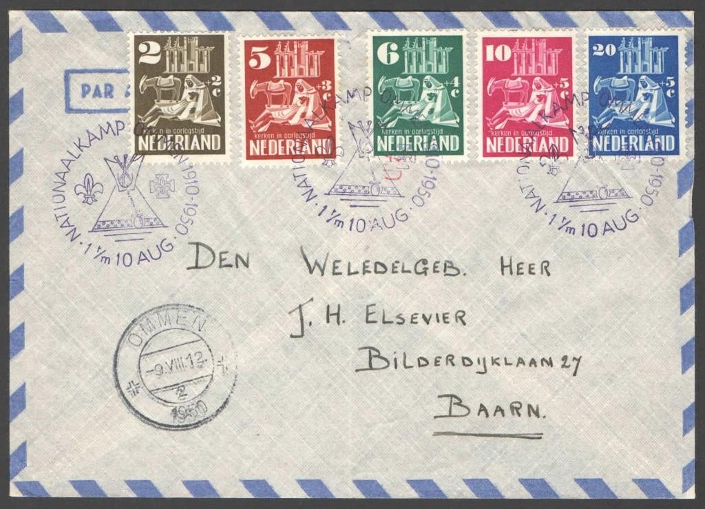Nederland Brief met 556/60 Stempel Nationaalkamp Ommen, Postzegels en Munten, Brieven en Enveloppen | Nederland, Ophalen of Verzenden
