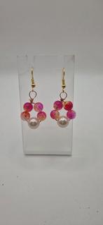 Roze en gouden oorbellen met parel, Ophalen of Verzenden