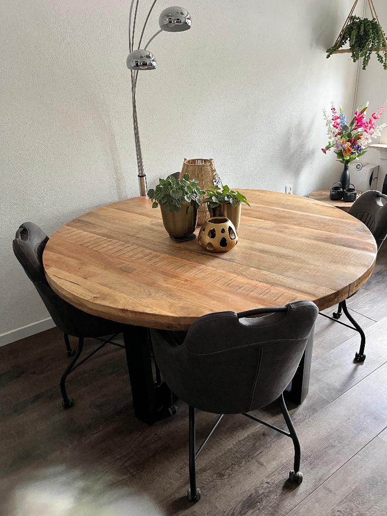 -In prijs verlaagd- Ronde eettafel mangohout 150m, Ophalen, Gebruikt, Rond, Vier personen
