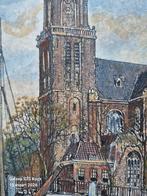 Mooie handgekleurde ets Westertoren Amsterdam - Marius Janss, Ophalen of Verzenden