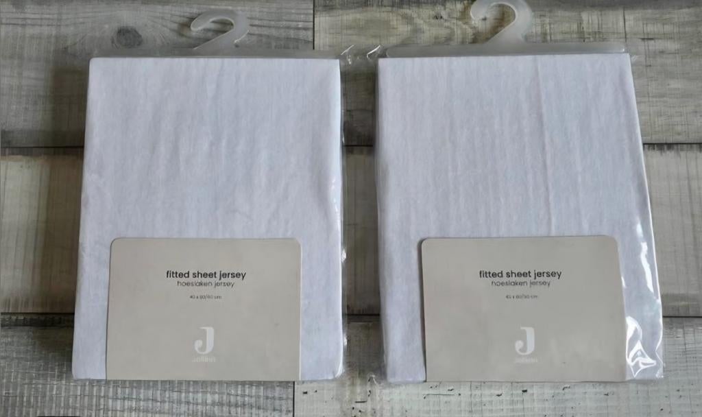 2x Jollein Hoeslaken Jersey Wit 40x80/90 cm, Ophalen, Jongetje of Meisje, Nieuw, Wit