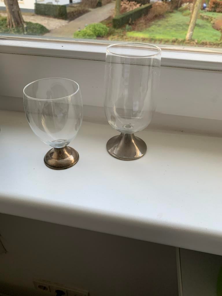 Vintage glazen met zilveren voet, Ophalen of Verzenden