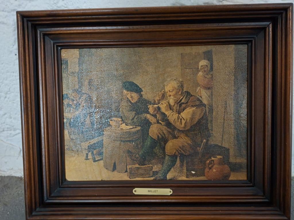 Oud schilderij 'Millet' in houten lijst, Antiek en Kunst, Kunst | Schilderijen | Klassiek, Ophalen of Verzenden