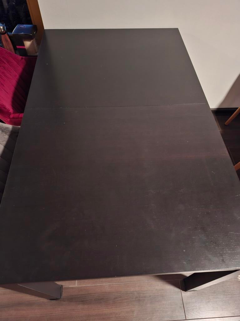 Uitschuifbare eettafel donkerbruin, Ophalen of Verzenden, Rechthoekig, 50 tot 100 cm