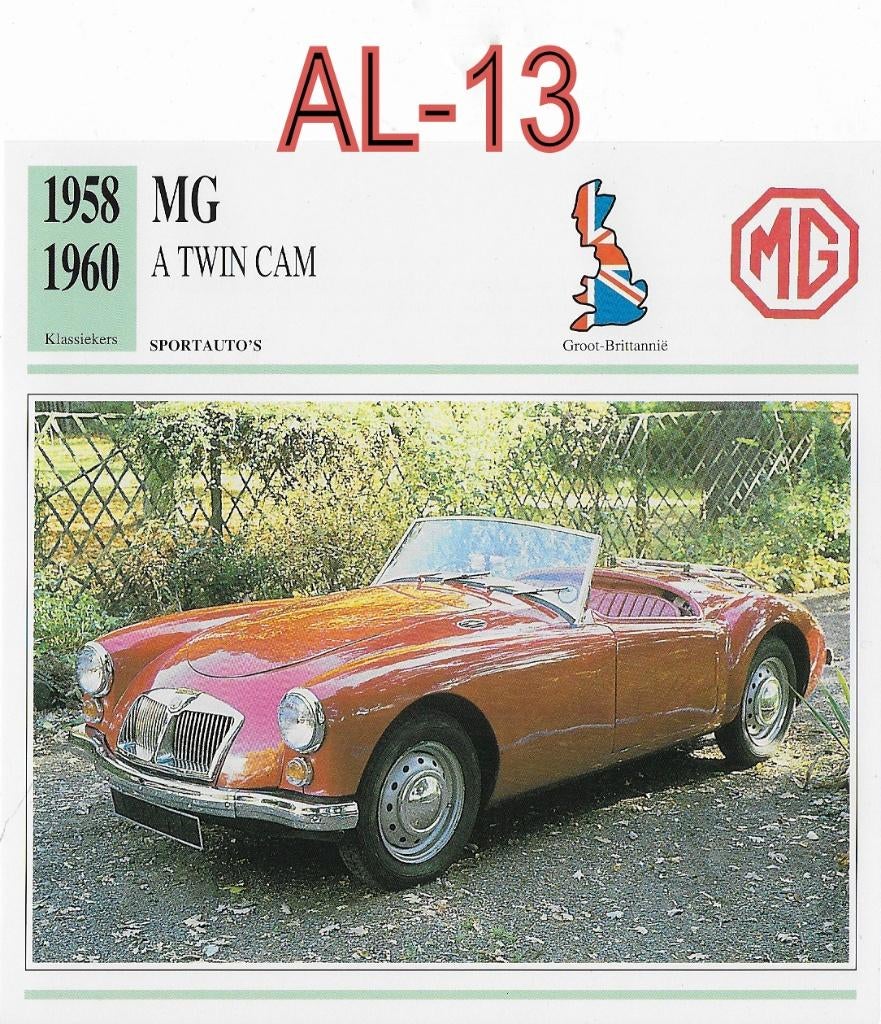 Al13 autokaart mg a twin cam ( 1958 - 1960 ), Ophalen of Verzenden, Zo goed als nieuw, Auto's