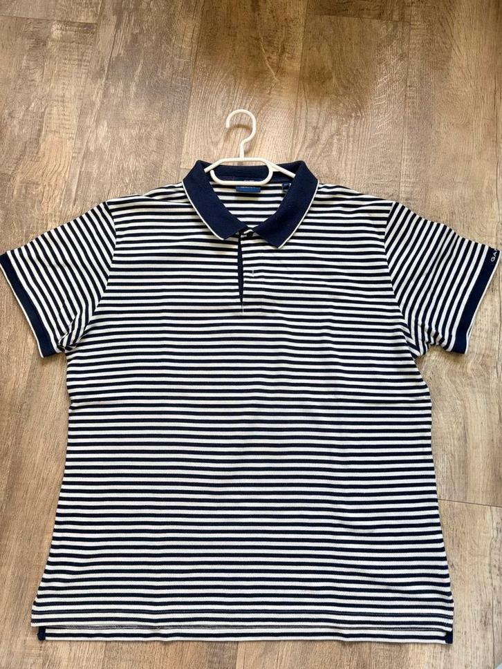 GANT Polo Shirt Heren - Blauw/Wit Gestreept, Kleding | Heren, Polo's, Zo goed als nieuw, Overige maten, Blauw, Ophalen