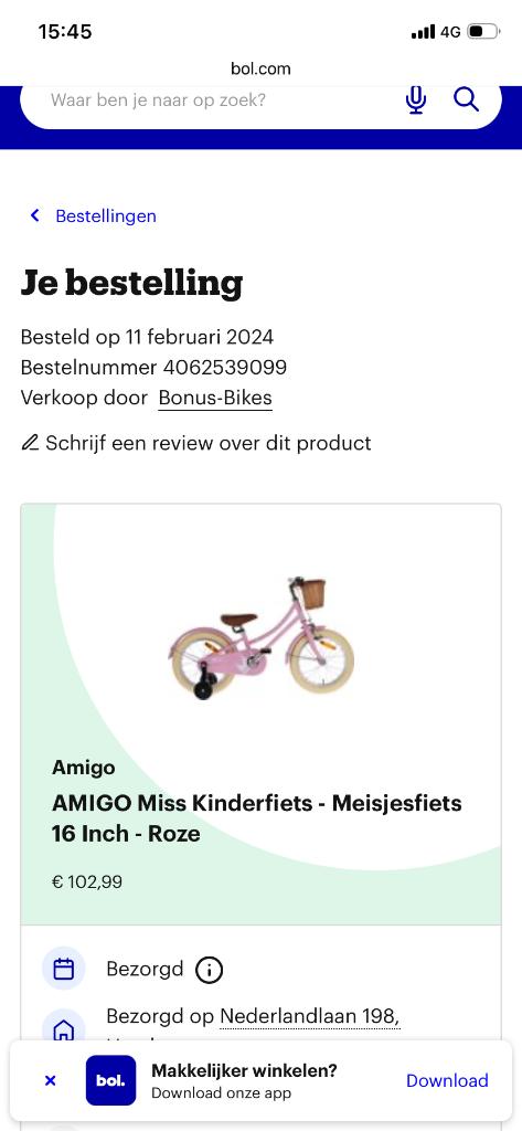 Amigo meisjes fiets, Ophalen, Zijwieltjes, 16 tot 20 inch, Zo goed als nieuw