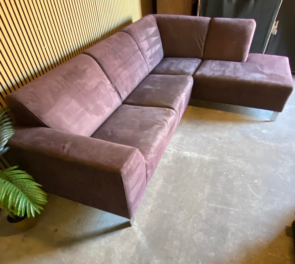 !!ACTIE!! PAARSE VELVET HOEKBANK, GRATIS LEVERING, 250 tot 300 cm, Hoekbank, Ophalen of Verzenden, Zo goed als nieuw