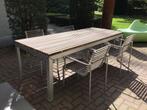 “EXTREMIS EXTEMPORE”TAFEL MET 4 STOELEN MET KUSSENS IZGS, Ophalen of Verzenden, Gebruikt, Aluminium
