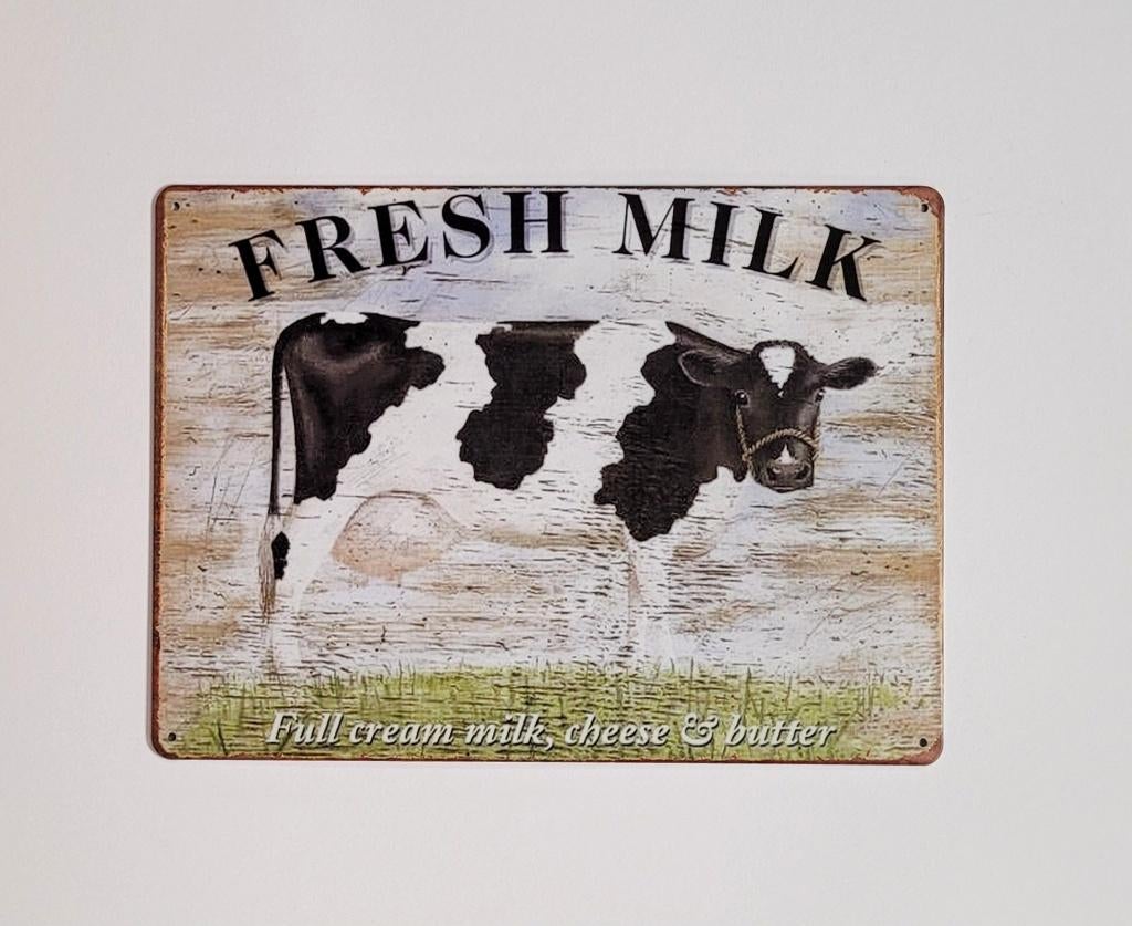 Fresh milk koe reclamebord van metaal wandbord decoratie, Info@deconoord.nl, Deco Noord, Nieuw, Ophalen of Verzenden