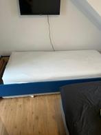 Bed extra lang hout blauw, Ophalen, 90 cm, Eenpersoons, Blauw