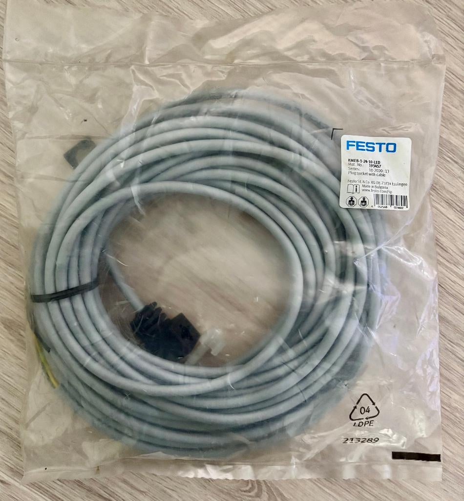 FESTO - Kabel voor magneetventiel - 10 m - KMEB-1-24-10-LED, Ophalen of Verzenden, Nieuw