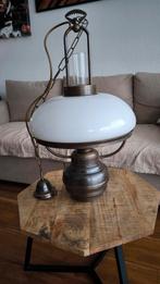 Retro Messing Hanglamp met Melkglas Vintage stroom-olielamp, Ophalen of Verzenden, Glas, Minder dan 50 cm