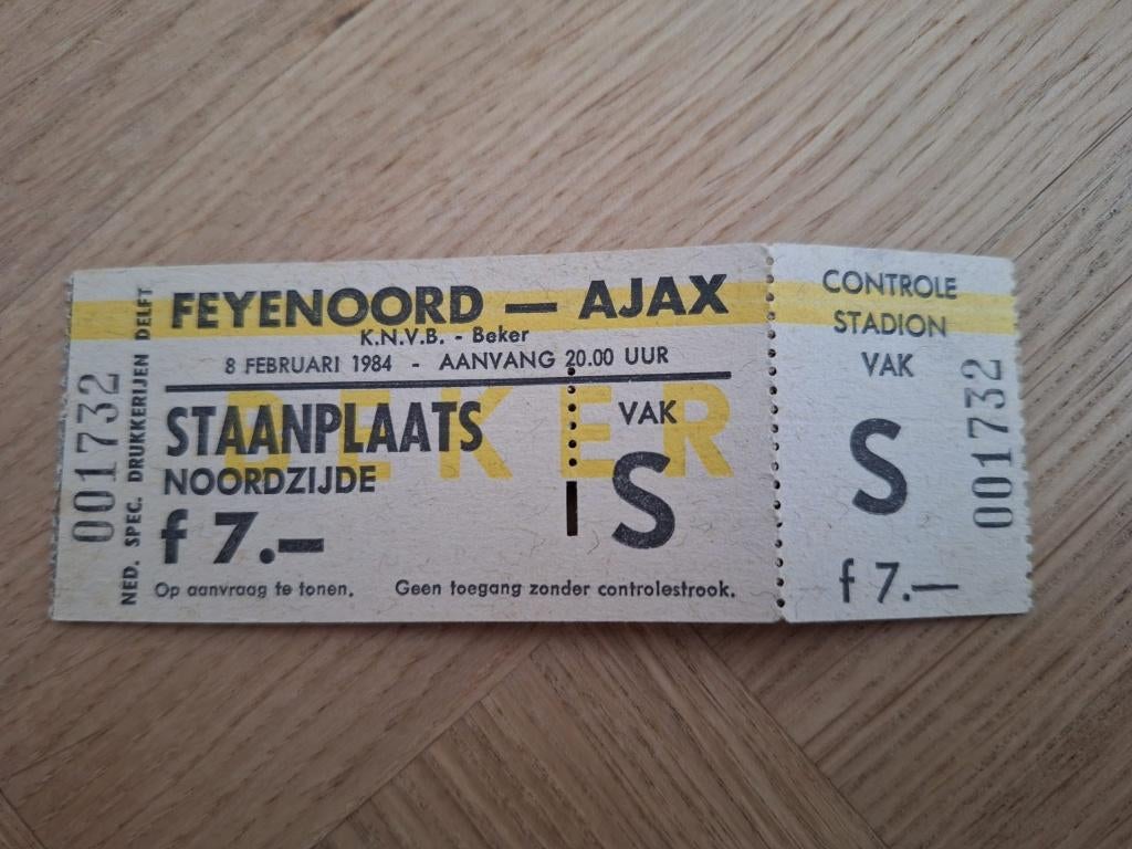 Ticket Feyenoord - Ajax (1984, KNVB Beker), Ophalen of Verzenden, Zo goed als nieuw, Feyenoord, Overige typen