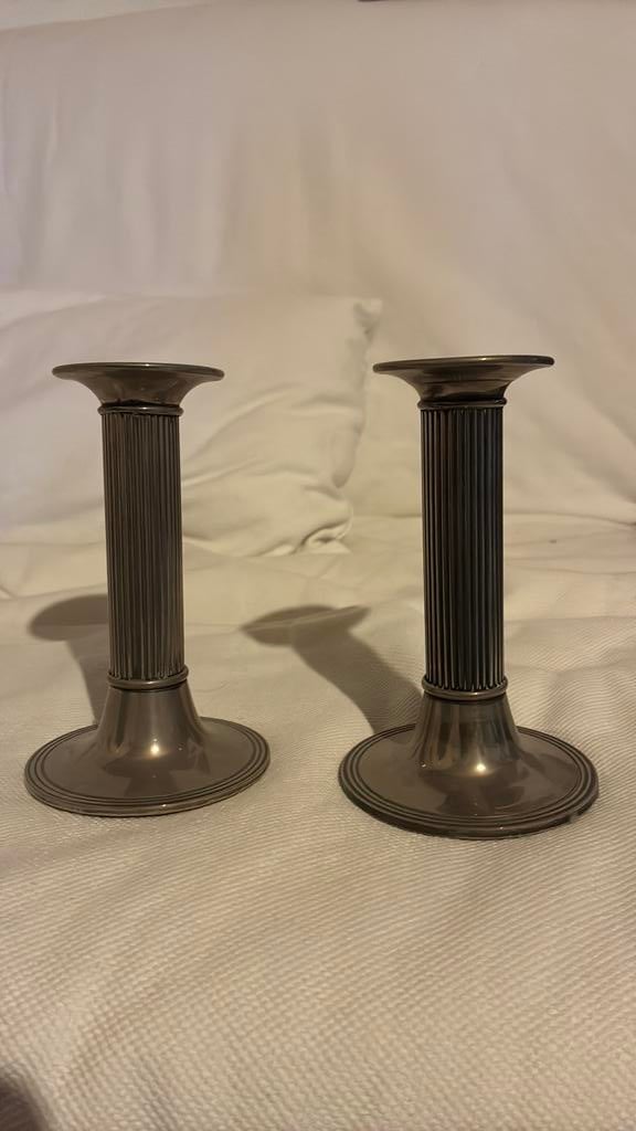 Paar kandelaars verzilverd, Ophalen of Verzenden, Zilver