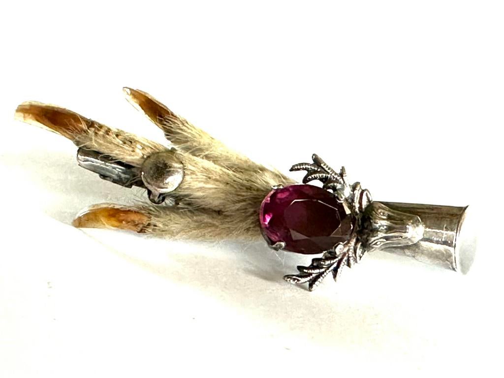 Antieke Schotse broche zilver en grote paarse glas steen, Verzenden, Overige materialen, Broche