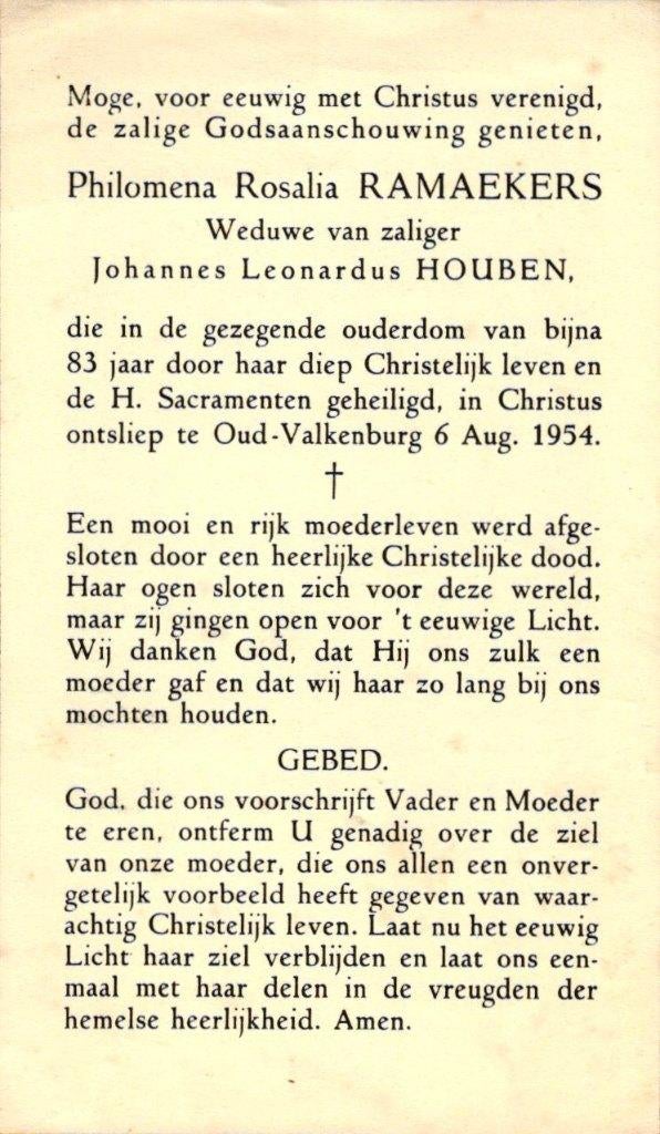 Ramaekers Philomena Rosalia 1954 Oud-Valkenburg, Ophalen of Verzenden