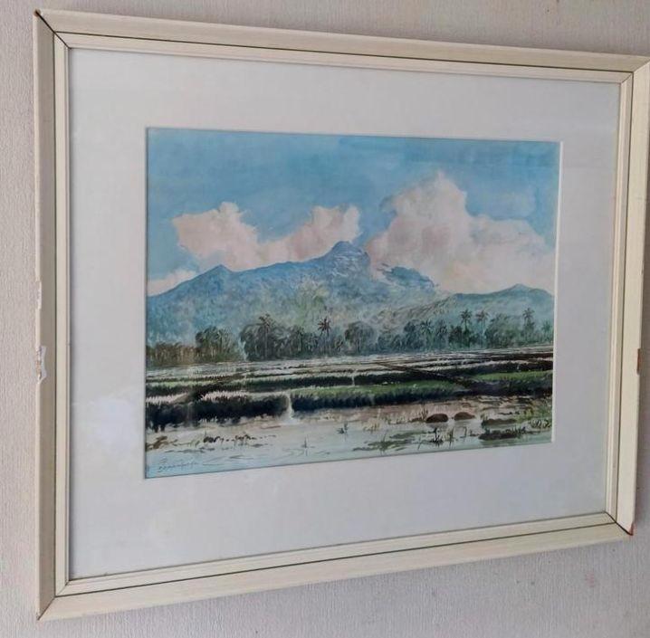 Prachtig Indonesisch aquarel D. Djajamiherdja - Rijstvelden, Antiek en Kunst, Kunst | Niet-Westerse kunst, Verzenden