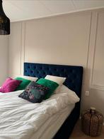 Kingsize blauw fluwelen bed 160x200 met opbergruimte, Ophalen, Blauw, 180 cm, 200 cm