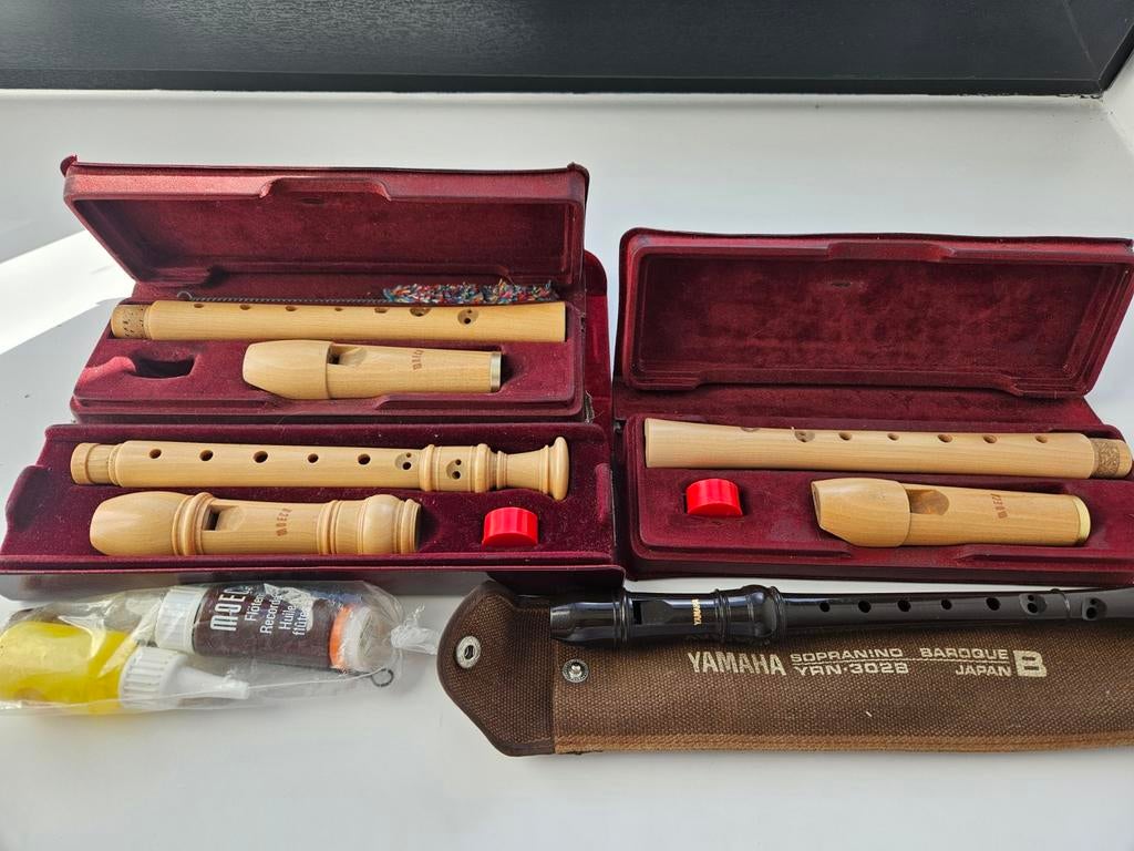 Blokfluit verzameling 4 stuks. 3x Moeck 1x Yamaha, Muziek en Instrumenten, Blaasinstrumenten | Dwarsfluiten en Piccolo's, Ophalen of Verzenden