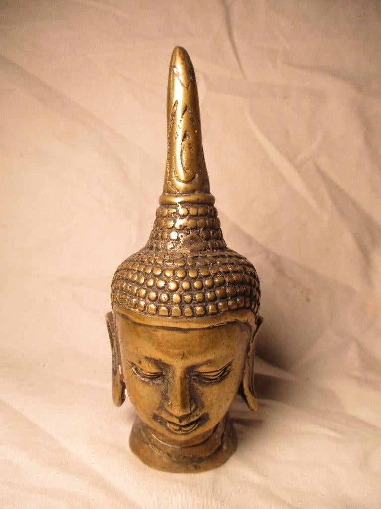 Boedha hoofdje met punt muts van koper, Ophalen of Verzenden