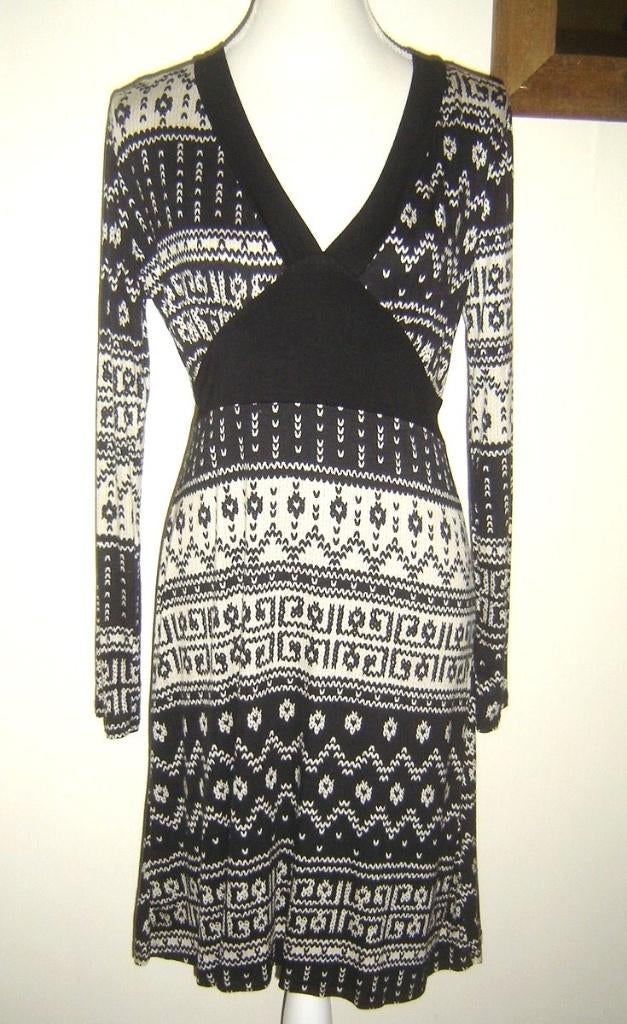 SUPER LEUKE jurk zwart met crême print mt. 42 - NIEUW!, Overige kleuren, Maat 42/44 (L), Nieuw, Ophalen of Verzenden