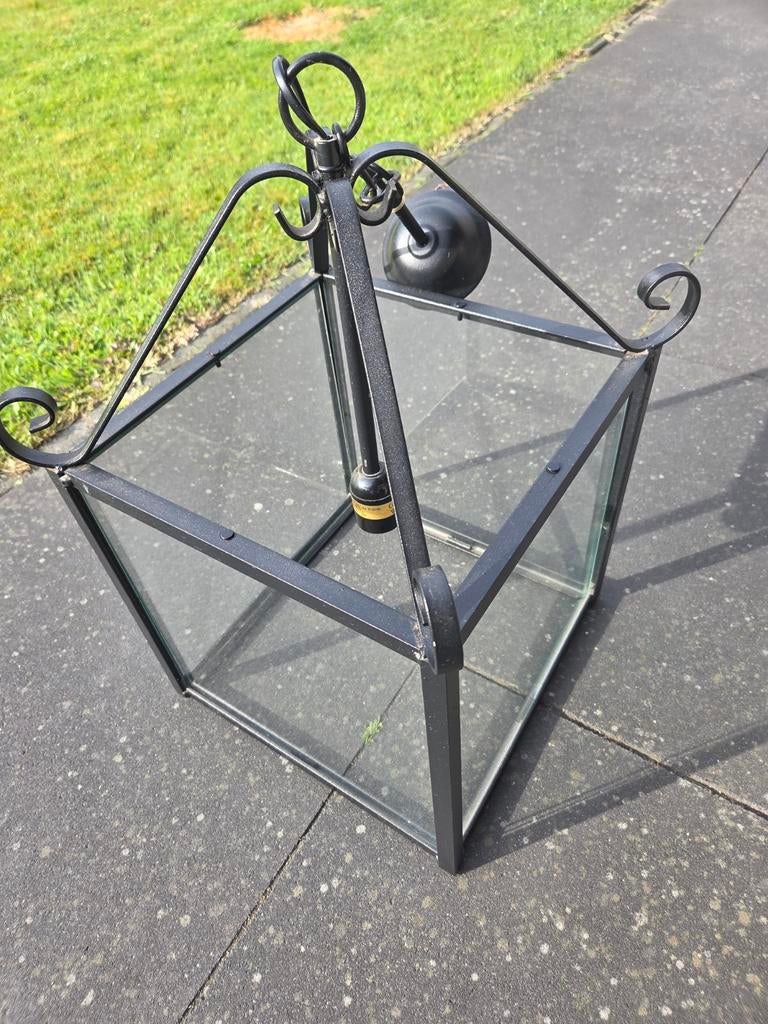 Zwarte metalen Jan des Bouvrie hanglamp, Huis en Inrichting, Lampen | Hanglampen, Ophalen, Gebruikt, Modern, Jan des Bouvrie, Glas