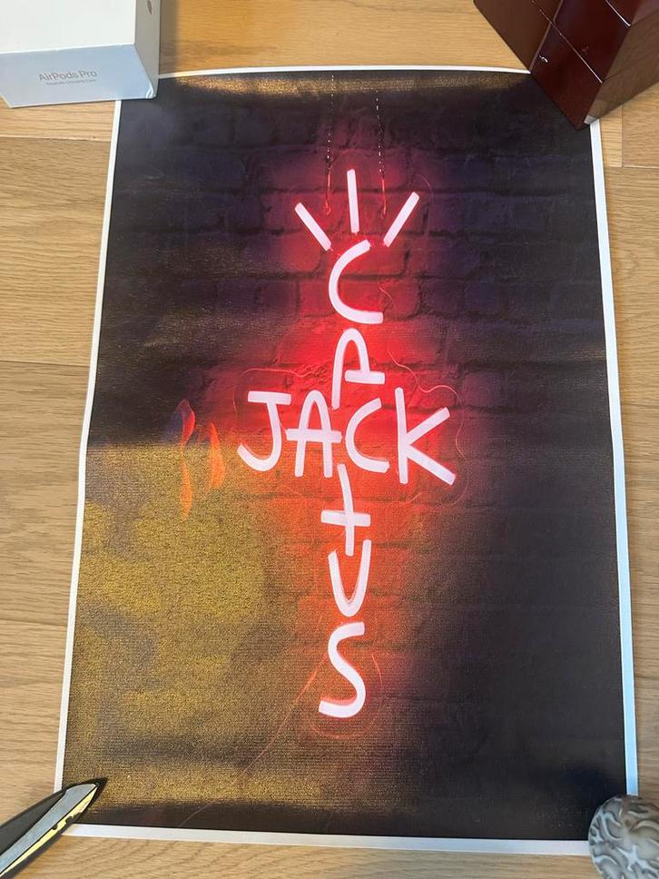 Travis Scott Cactus Jack Neon Poster, Verzamelen, Posters, Nieuw, Muziek, A1 t/m A3, Rechthoekig Staand, Ophalen of Verzenden