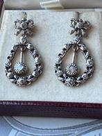 Royale Antieke 14 krt Gouden Roosdiamant Oorbellen, Ophalen of Verzenden, Zilver, Oorbellen, Met edelsteen