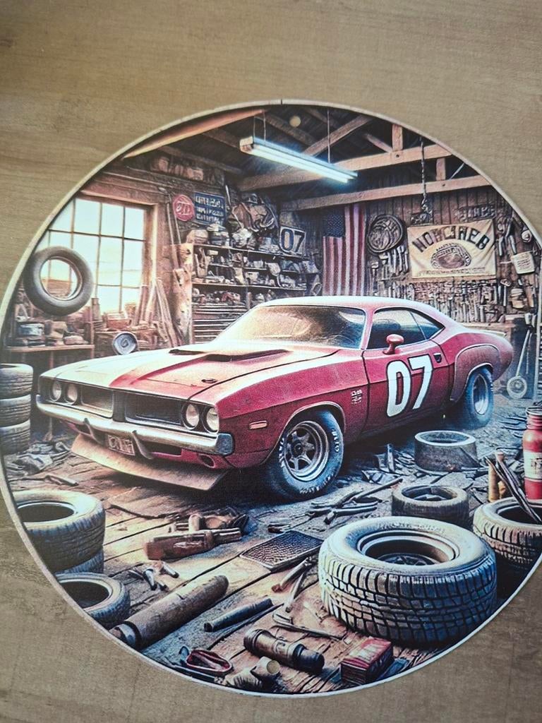 Metalen Wandbord Klassieke Auto Garage - 20 cm, Ophalen of Verzenden, Nieuw