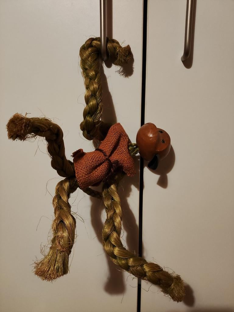 Leuke vintage aap van touw met houten hoofd, jaren 60, Verzenden