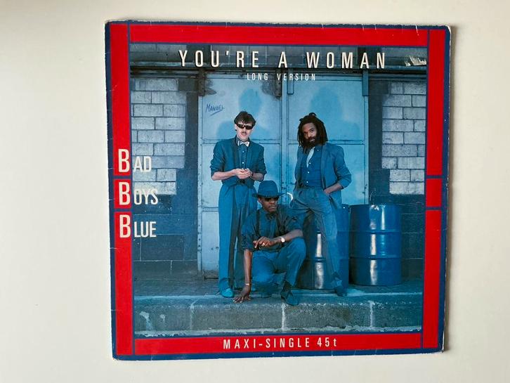 Bad Boys Blue – You're A Woman  12” synth pop euro disco, Cd's en Dvd's, Vinyl | Rock, Zo goed als nieuw, Poprock, 12 inch, Ophalen of Verzenden