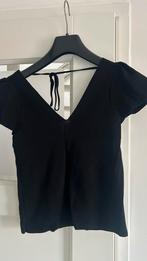 Mango Zwart Fijn Gebreide Blouse met Korte Mouwen en V-hals, Verzenden, Zo goed als nieuw, Maat 38/40 (M), Zwart