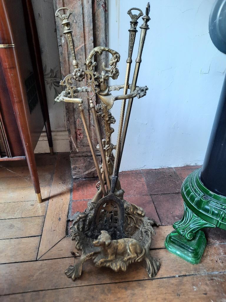 decoratieve haardset hondenmotief, Ophalen, Gebruikt, Vrijstaande haard, Houthaard