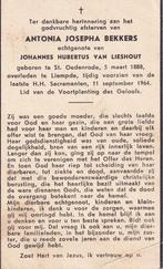 Bekkers Antonia 1888 St. Oedenrode 1964 Liempde, Ophalen of Verzenden, Bidprentje