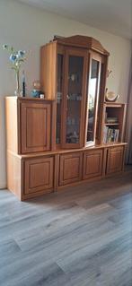 Licht eikenhouten wandkast met vitrinedeel, Ophalen, Met deur(en), 200 cm of meer, Eikenhout