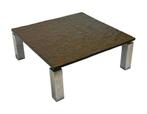Vintage vierkante salontafel leisteen verchroomd design 60's, Ophalen, Gebruikt, 50 tot 100 cm, Vierkant